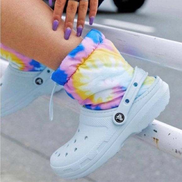 NWT Crocs Classic Lined Neo Puff Tie-Dye Boot Light Blue Women's Size 8 Unisex - Picture 11 of 11